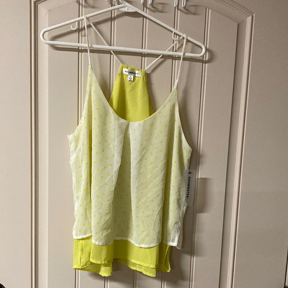Roommates Tank Top Sz L Spaghetti Straps Layered Fabric With Pleats Racer Back